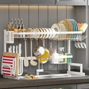 Adjustable 2-Tier Dish Drying Rack for Kitchen Sink Storage - White (â‰¤37)