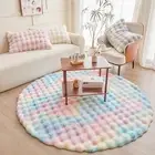 Rainbow Round Rabbit Plush Rug for Bedroom Living Room Sofa,5'X5' Faux Fur