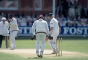 England batsman Robin Smith is out for 61 runs after being bo- Old Cricket Photo