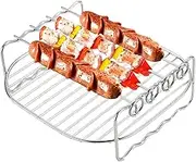 Air Fryer Grill Rack - Stainless Steel Double Layer Cooking Stand with Skewers | Space Economical Flight Fryer Rack for Grilling Meat and Compatible with Most Air Trough Baskets