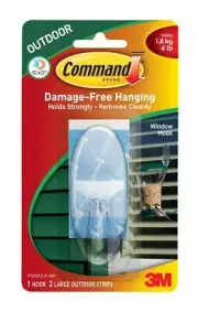 Command Outdoor Large Window Hook, Clear, 2-Pack