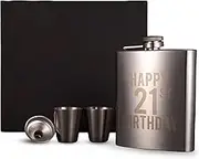 Happy Birthday Flasks, Happy 21st, 30th, 40th, and 50th Birthday Flasks! Set of 1 7oz Engraved Stainless Steel Flask with 2 Shot Glasses and a Funnel! Perfect Birthday Present 21st Birthday