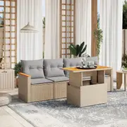 5 Piece Garden Sofa Set with Cushions Beige Poly Rattan vidaXL