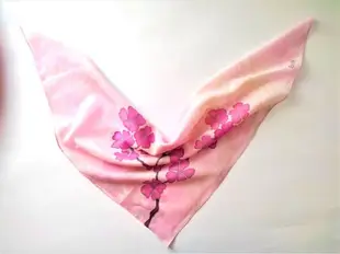 Square cherry blossom scarf Cotton and silk scarf pink Hand painted scarf