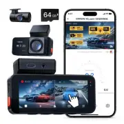 X5 Dash Cam Front and Rear 4K + 2K, 170° + 165° Wide Angle, Free 64GB Card, N...