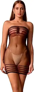 [Tender Whisper] Women’s See-throught Dress Sexy Lingerie One Piece BabyDoll Nighties Minidress Backless Fishnet