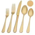 Gold Silverware Set, 20-Piece Stainless Steel Flatware Set, Kitchen Utensil S...