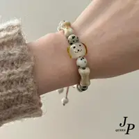 在飛比找momo購物網優惠-【Jpqueen】可愛復古陶瓷小狗編織串珠手環(白黑色)