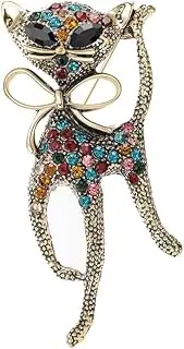 [NewZenro] Cute Cat Rhinestones Brooch Pin for Women Men Girls Fashion Vintage Cute Sparkly Crystals Animal Pet Lovers Brooches Lapel Pins Suit Dress Accessories Hat Bag Christmas Birthday Party Jewelry Gift