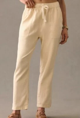 Anthropologie Pilcro Linen Drawstring Pants Woman’s Size Medium Creampull-on NWT