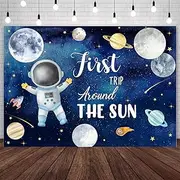 AIBIIN 7x5ft First Trip Around The Sun Birthday Backdrop Outer Space 1st Birthday Photography Background Galaxy Space Sun Planets Astronaut Birthday Party Decorations Banner Photo Booth Props