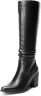 [DREAM PAIRS] Women's Knee-High Boots, Comfortable Chunky Block Heel Pointed Toe Pull On Side Zipper Suede Slouch Riding Boots