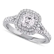 1.20 CT. T.W. Asscher-Cut Natural Diamond Double Frame Engagement Ring in Solid 14K White Gold (H/SI1)