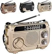 Emergency Radio Hand Crank Solar Powered 1200mAh Waterproof Dustproof Bluetooth 5.2 Portable FM/AM/SW Weather Alarm Radio with Flashlight Phone Charger for Camping Hiking Outdoor