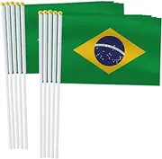 Brazil Handheld Small Flag Set,10 PCS 5×8 Inch Mini Brazilian Hand Held Banner,Tiny Digital Printed Polyester Banner