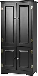 Giantex Sideboard Buffet Storage Cabinet, Antique Low Floor Cabinet, Pantry Cabinet Wooden Cupboard Organizer w/Adjustable Shelf & Anti-Tilt Design, for Living Room Bedroom Bathroom (Black)