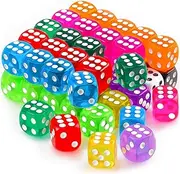 JMQU 16MM Colored Dice Set, 50Pcs 6 Sides Standard Bulk Large D6 Dice with Portable Plastic Box, 10 Colors Including Red Dice,Green Dice for Board Games,Parties,Classroom Math Games