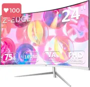 Curved 24" PC Monitor – 75Hz, FHD 1920x1080 Freesync, Adjustable Tilt, Eye-Care
