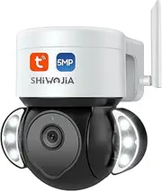 PTZ Camera Outdoor, Floodlight Security Camera 5MP CCTV Tuya Smart Life Camera, Two-way Audio, Color Night Vision,AI Human Motion Detection