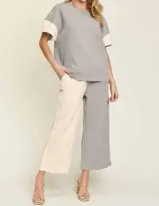 Double Take chic textured t-shirt & pants set Light Gray