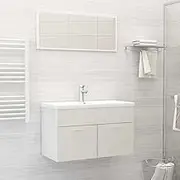 Bathroom Furniture Set High Gloss White Engineered Wood,Modern Bathroom Vanity Set with Sink Cabinet, Builtin Basin and Mirror High Gloss White Furniture Sets