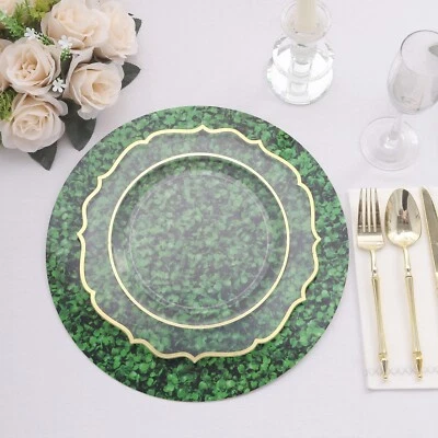 GREEN 6 Round 13" Boxwood Leaf Print Cardstock Paper PLACEMATS Party Decorations