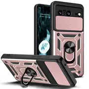 For Google Pixel 8 5G Case, Camera Cover Ring Stand Guarding Cover, Rose Gold
