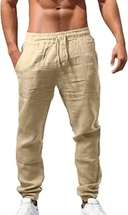 Womens Spring Summer Linen Palazzo Pants Elastic Waist Drawstring Casual Pants Loose Breathable Boho Beach Pants