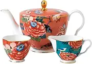 Wedgwood Paeonia Blush 3-Pc Tea Set- Teapot, Sugar & Creamer
