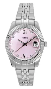 Fossil Scarlette Stainless Steel Pink Sunray Dial Quartz ES5403 Ladies Womens Watch Date 50M