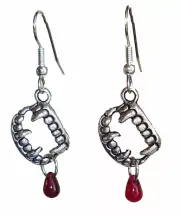 Retro VAMPIRE FANGS w/ BLOOD DROP Funky EARRINGS Novelty Gothic Costume Jewelry