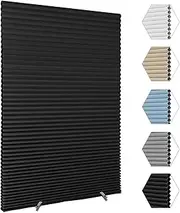 Jlong Cellular Shades Cordless Blinds for Indoor Windows No Drill Light Filtering Fabric Honeycomb Blinds Easy to Cut and Stick on Install for Home Office Window Shades (1, Black, 24" Wx59 H)