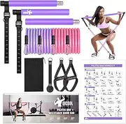 Pilates Bar Kit with Resistance Bands,Qicool Pilates Resistance Bands Exercise Fitness Equipment for Women & Men Home Gym Yoga Pilates,Multifunctional Pilates Bar Full Body Workout Equipment