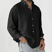 Men's Cotton Linen Shirt Plain Vacation Daily Wear Black White Pink Royal Blue Long Sleeve Shirt Collar Spring Fall Clothing Apparel Button-Down