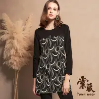 在飛比找Yahoo奇摩購物中心優惠-【TOWNWEAR棠葳】復古滿版印花拼接長版上衣(女上衣/女