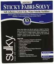 Sulky Printable Sticky Fabri Solvy Stabilizer 20x36 Inch White Medium Weight