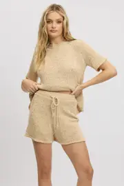 Beige Knit Shorts Elasticated Waist - Size 10, Women's Shorts