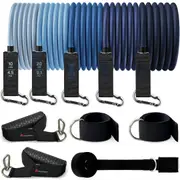METEOR Resistance Bands Set, All-in-One Exercise Kit, 5-70kg Resistance (Blue Gradient)