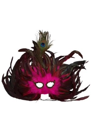Pink Peacock Feather Masquerade Prom Mask XLarge
