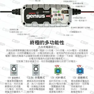 NOCO Genius G15000 充電器 / 內置電池除硫器 用於恢復磨損的電池 為鉛酸和鋰鐵電池充電