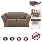 Taupe 3-Piece Stretch Loveseat Slipcover & Cushion Covers - Machine Washable