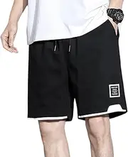 [IBIH] Men's New Cotton Summer Shorts Plus Size Sports Casual Loose All-Fit Straight Leg Shorts, B01 Black, Small