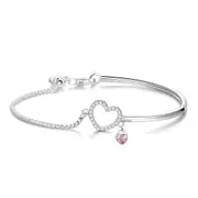 Romantic Silver plating Heart Pink Chain Link Bangles Bracelets for Women Jewelry