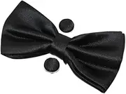 [Zasel] Mens Black Matching Bow Tie, Pocket Square & Cuff Links Set