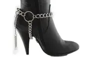 Women Silver Metal Chain Boot Bracelet Western Shoe Charm Jewelry Fringes Ring