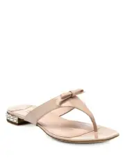 MIU MIU ICONIC Nude Patent Bow SWAROVKSI CRYSTAL Thongs EU 39 40.5 I LOVE SHOES