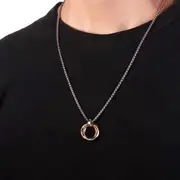 Interlocking Ring Pendant Necklace Titanium Steel Pearl - Necklace - Gold - 60cm