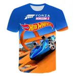 HOT WHEELS 男孩汽車風火輪 3D 圖形上衣夏季兒童 T 恤 3D 打印短袖襯衫男孩女孩街頭時尚 3-16T 可