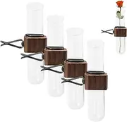 Car Flower Vase Air Vent Clip - 4 Packs Glass Tube Propagation Vase Plant Holder, Wooden Stand Plant Holder Clips to Any Vent, Car Interior Decor Accessorries for Women and Girls Aesthetic