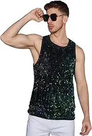 [WDIRARA] Men's Sequin Sleeveless Round Neck Tank Top T Shirt Party Top